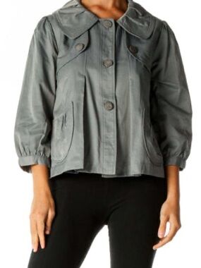 Vertigo Paris Grey Portrait Collar Puff Sleeve Button Up Jacket M